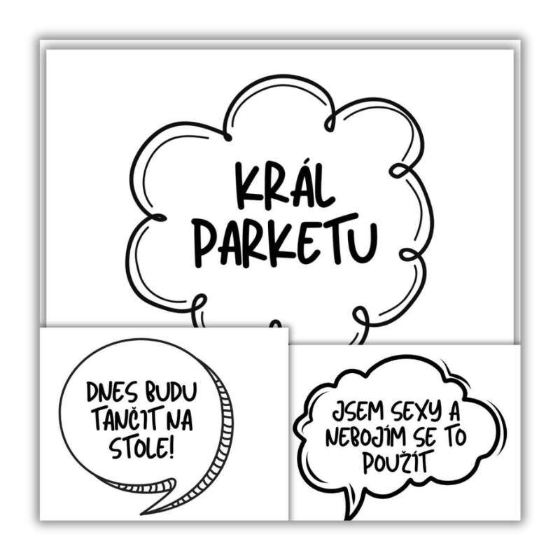 Svatební zábava do fotokoutku, 69 cedulí v PDF i v upravitelné šabloně, náhled.