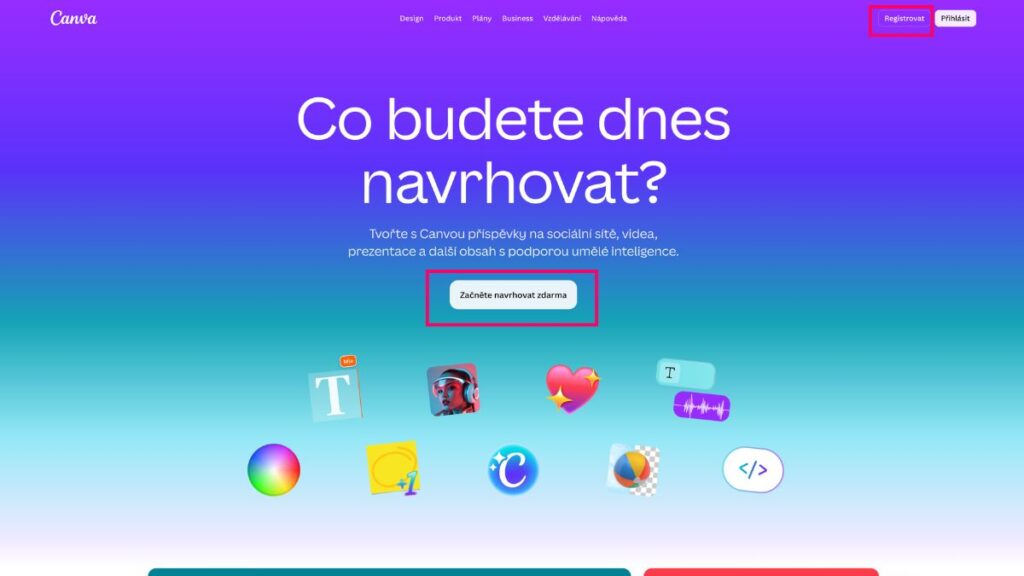 jak vytvořit svatební noviny – registrace do Canvy, tlačítko Registrovat