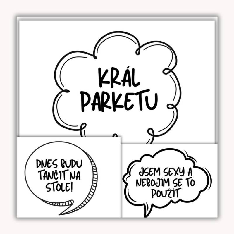 Svatební zábava do fotokoutku, 69 cedulí v PDF i v upravitelné šabloně, náhled.