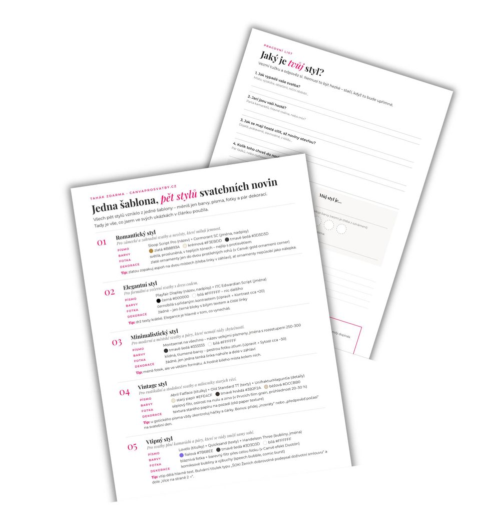 Tahák stylů svatebních novin vzor v pdf